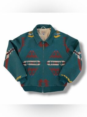 Vintage Pendleton Western Wear Aztec Wool Jacket Green Size Large USA 70s 80s